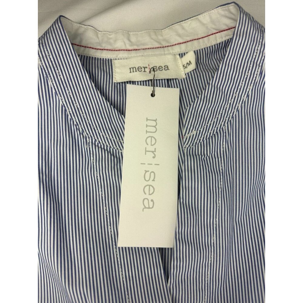 NWT Mer Sea Coastal Blue Pinstripe Essential Shirt Dress Size S/M - Picture 5 of 9